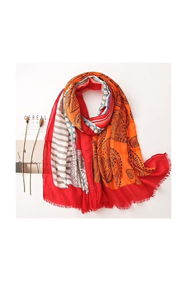 WYCSDD Femmes Mode Lumière Noix De Cajou Frange Florale Viscose Châle Écharpe Imprimer Doux Wrap Pashmina Étole Foulards Hija