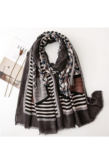 WYCSDD Automne Mode Frange Géométrique Viscose Écharpe Dame Imprimer Doux Châles Et Wraps Pashmina Étole Hijab, 02