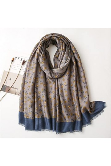 WYCSDD Automne Mode Jaune Floral Franges Viscose Écharpe Châle Wrap Pashmina Étole Hijab Snood 02