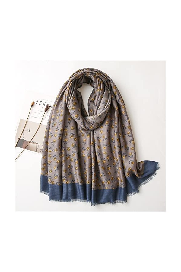 WYCSDD Automne Mode Jaune Floral Franges Viscose Écharpe Châle Wrap Pashmina Étole Hijab Snood 02