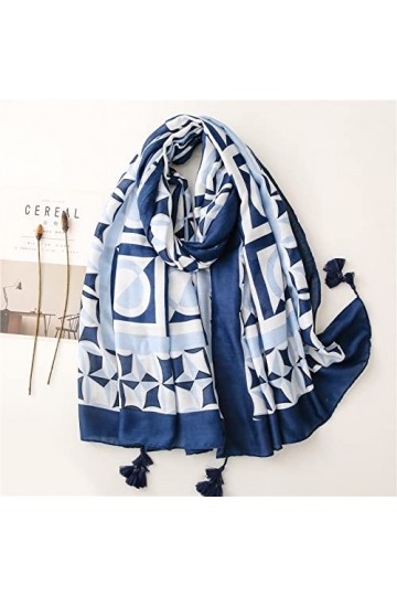 WYCSDD Mode Fleurs Géométriques Patchwork Gland Viscose Écharpe Châle Lady Wrap Pashmina Snood Hijab 04