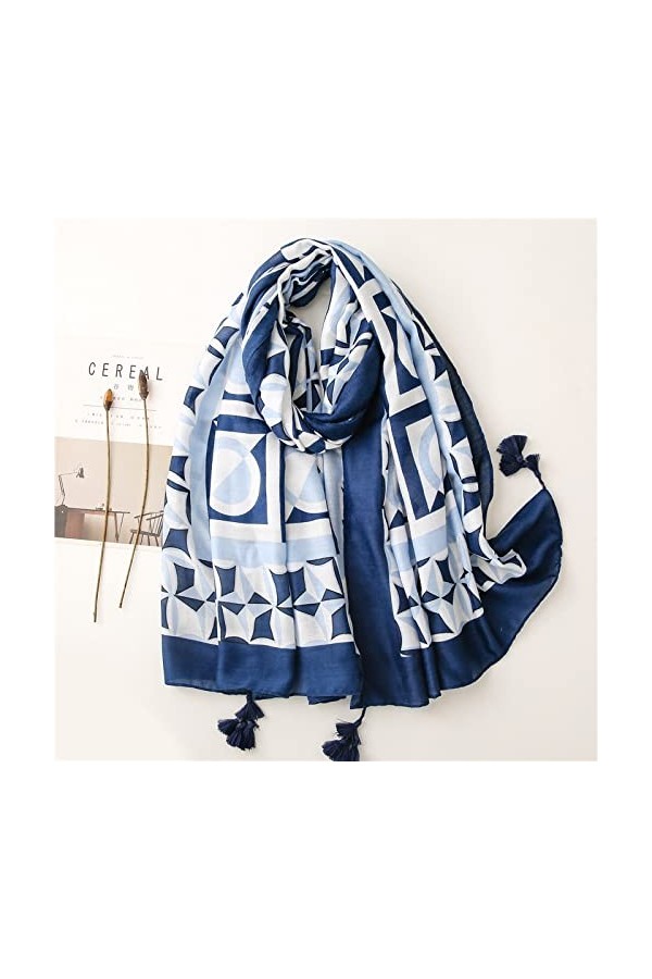 WYCSDD Mode Fleurs Géométriques Patchwork Gland Viscose Écharpe Châle Lady Wrap Pashmina Snood Hijab 04