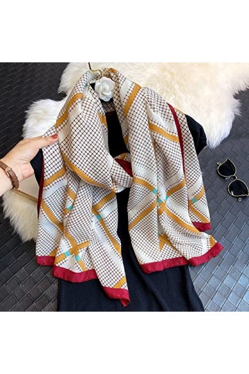 WYCSDD Automne Mode Plaid Rayé Viscose Châle Écharpe Dame&nbsp;&nbsp;&nbsp;Imprimer Tête Wrap Pashmina Étole Hijab,01