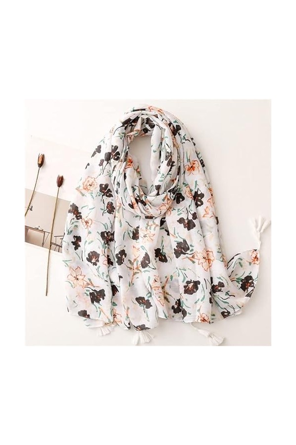 MORYEN Hijab Musulman de Mode, Wraps Pashmina Stole Lovely Abstract Floral Tassel Viscose Shawl Scarfs Foulards