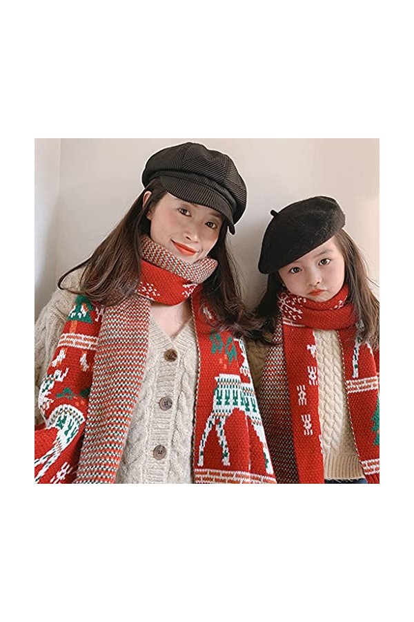 MEIBAOGE Hiver Mode Noël Élégant Dessin Animé Cerf Arbre De Noël Imitation Cachemire Sentir Long Pashmina Écharpe Parent-Enfa