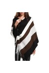 Poncho rayé avec pompons en tricot pour femme - Écharpe à franges - Pashminas - Cadeau pour femme - Écharpe de pluie pour fem