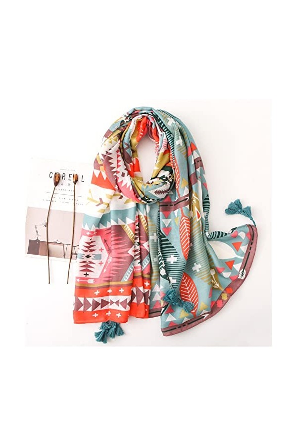 WYCSDD Femmes Mode Géométrique Gland Viscose Écharpe Châle Imprimer Doux Wrap Pashmina Étole Foulards Hijab