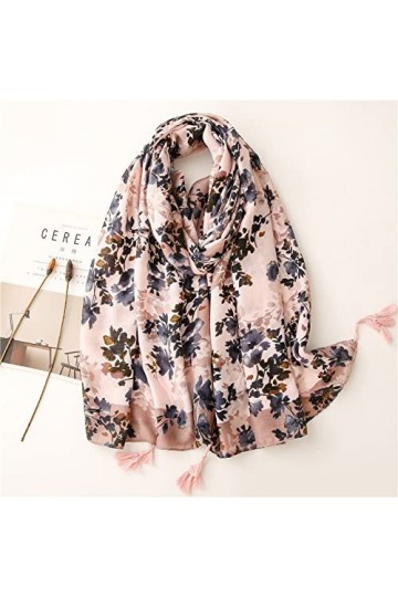 WYCSDD Femmes Mode Belle Rétro Floral Gland Viscose Écharpe Châle Imprimé Wrap Pashmina Foulards Hijab
