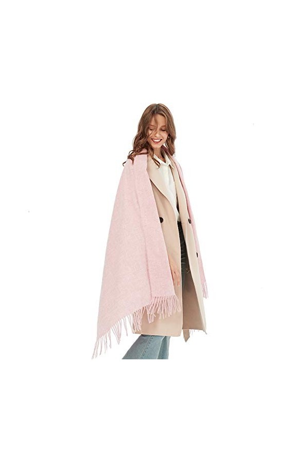 Fumeepro Écharpe dhiver chaude en cachemire et laine Pashmina - Rose - Large