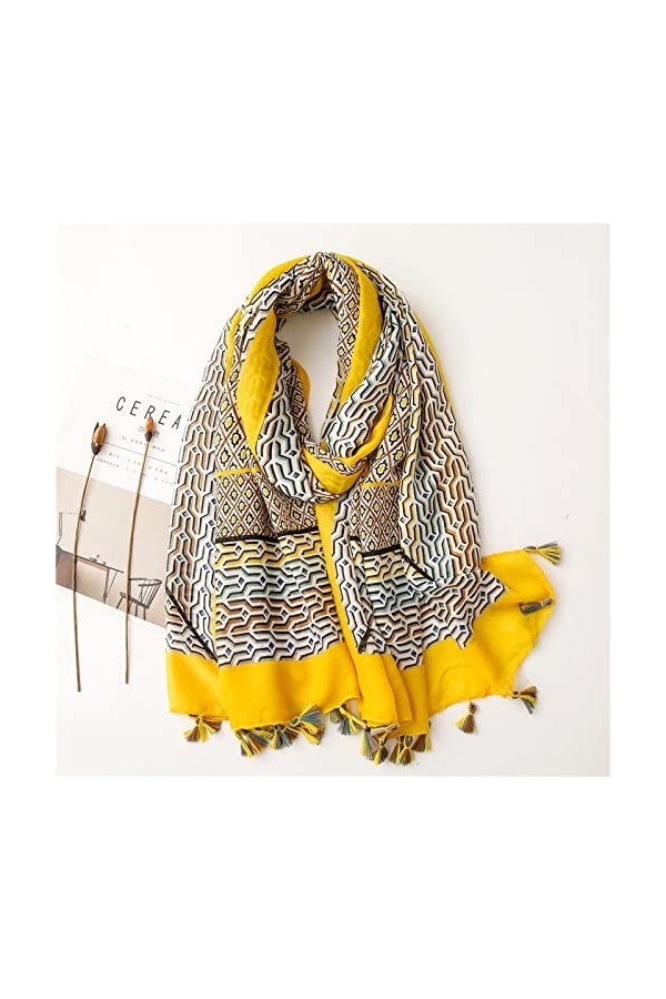 WYCSDD Nouvelles Femmes Mode Kaki géométrique Gland Viscose écharpes Dame Impression Douce enveloppe Pashmina étole Foulard H