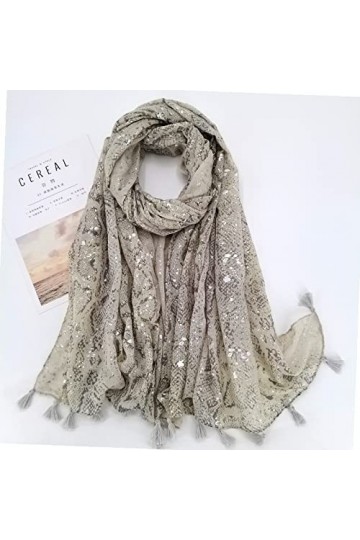 WYCSDD Mode Lurex Glitter Peau De Serpent Motif Gland Viscose Écharpe Dame Doux Argent Brillant Pashmina Foulards Hijab
