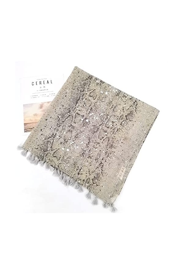 WYCSDD Mode Lurex Glitter Peau De Serpent Motif Gland Viscose Écharpe Dame Doux Argent Brillant Pashmina Foulards Hijab