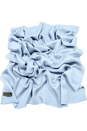 CJ Apparel Bleu Clair Echarpe de Pashmina en Châle Népalaise Solide Couleur Unie Conception Wrap Étole