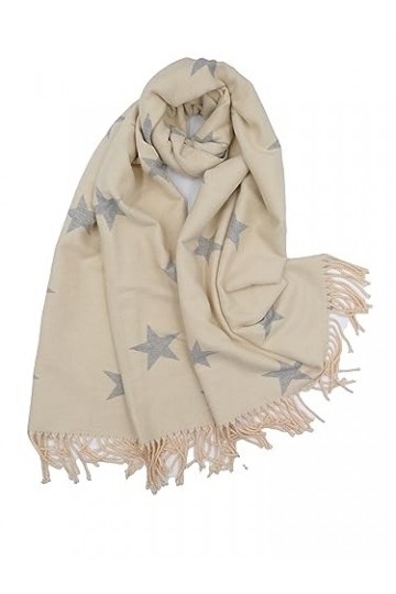 Claudia & Jason® Écharpe dhiver réversible avec imprimé étoiles Pashmina Unisexe, crème, 180*90cm approx