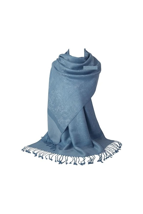 GFM® Écharpe douce style pashmina avec motifs floraux cachemire en relief P093 , P093-HLNL-Bleu clair, L