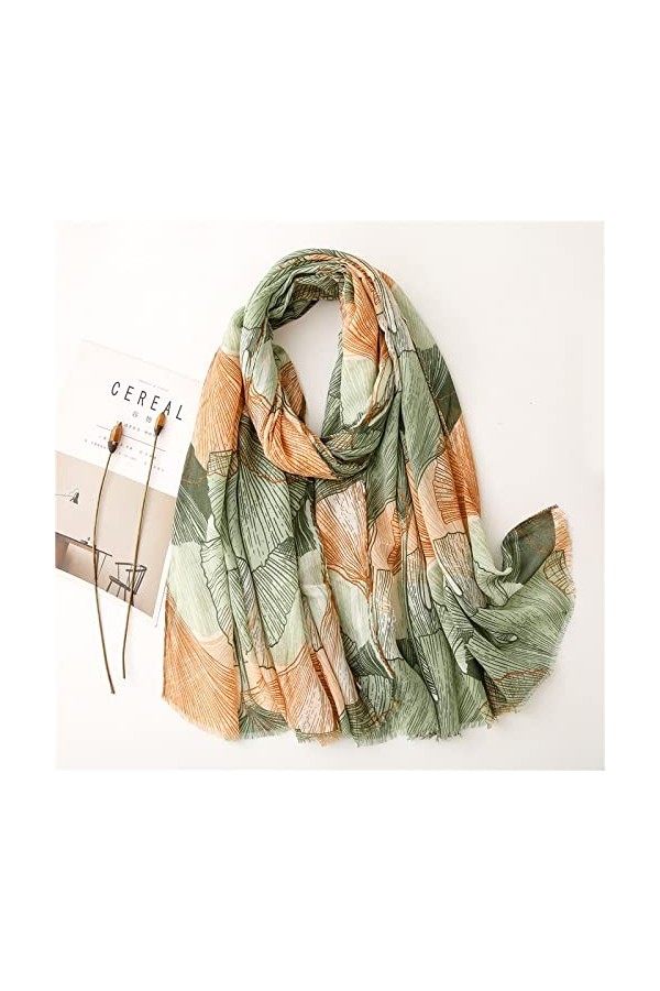 WYCSDD Écharpe châle en Viscose à Franges Florales Ginkgo de Indian Lady Soft Wrap Pashmina Stole Hijab, 02