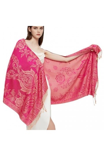 Gragengs Châle pashmina avec cachemire ethnique deux tons jacquard écharpe pour femme, Cachemire-fuchsia, taille unique