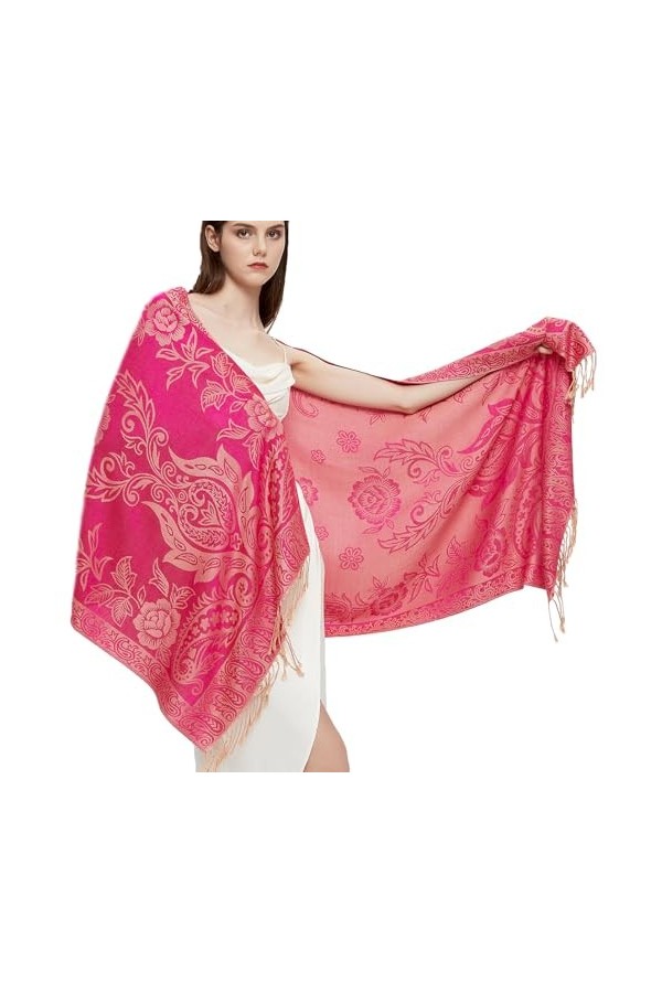 Gragengs Châle pashmina avec cachemire ethnique deux tons jacquard écharpe pour femme, Cachemire-fuchsia, taille unique