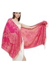 Gragengs Châle pashmina avec cachemire ethnique deux tons jacquard écharpe pour femme, Cachemire-fuchsia, taille unique