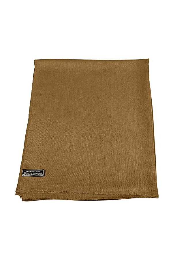 CJ Apparel Écharpe à franges népalaises - Couleur unie - Pashmina, beige foncé, taille unique