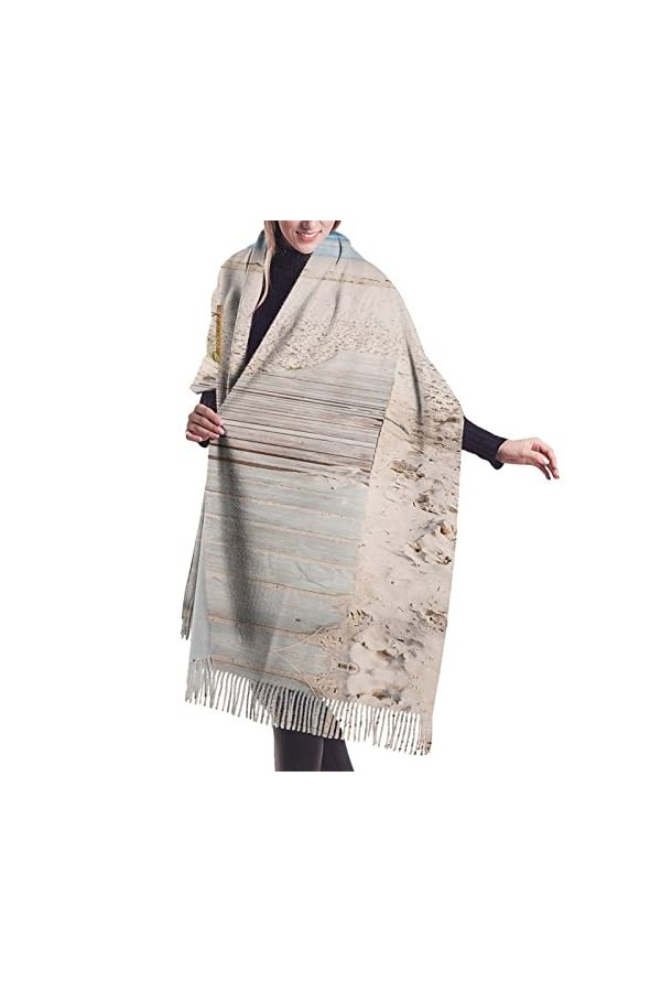 Écharpe en cachemire imprimé paysage de plage – Châle pashmina pour femme, écharpes dhiver pour femme, grand emballage, cade