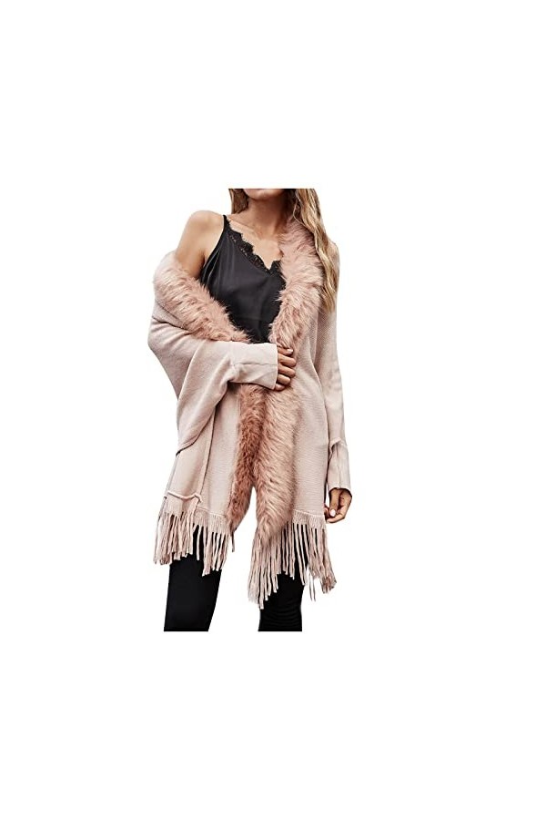 Cape châle en pashmina doux pour femme avec ourlet à franges pour lautomne et lhiver 2023, 7 rose, L
