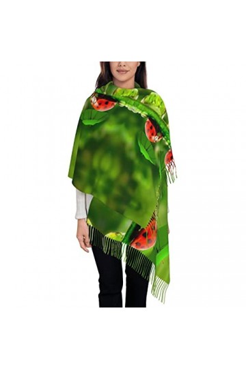 Écharpe en cachemire imprimé champs de lavande – Châle pour femme, taille XL, cadeaux pour femmes, Coccinelle tenant un parap