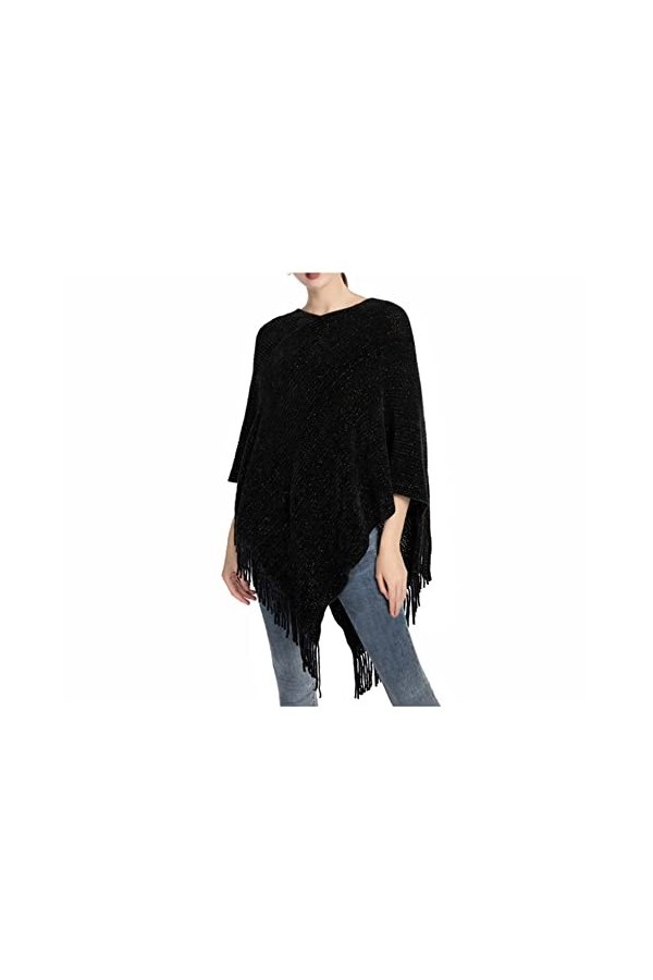 Skcess Echarpe Femme Noir, Poncho Écharpe Femme Tricot Pull Uni avec Pompon Echarpe Unisexe 80X85CM 31X33In 