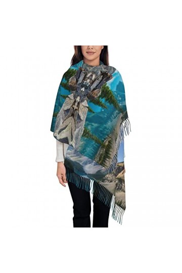 Magnifique écharpe en cachemire imprimé montagnes – Châle pour femme, taille XL, cadeau pour femme, Magnifiques montagnes, ta