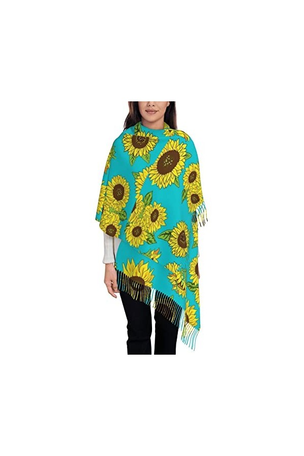 Écharpe en cachemire imprimé tournesols – Châle pour femme, taille XL, cadeaux pour femme, Noir , taille unique