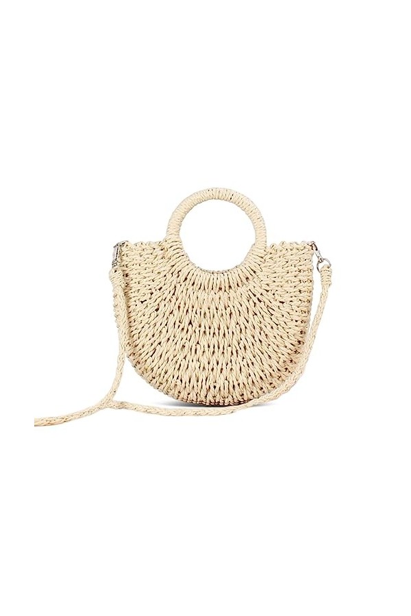 NICOLE & DORIS Sac à Main en Paille Femme Sac de Plage avec Bandoulière Sac Rond en Rotin Sac de Paille Sac Dépaule Tissé po