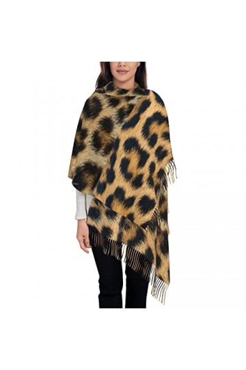 Écharpe en cachemire imprimé léopard rugueux – Châle pour femme, taille XL, cadeaux pour femmes, Noir , taille unique