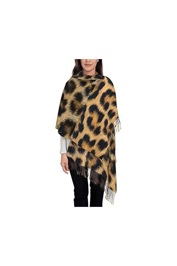Écharpe en cachemire imprimé léopard rugueux – Châle pour femme, taille XL, cadeaux pour femmes, Noir , taille unique