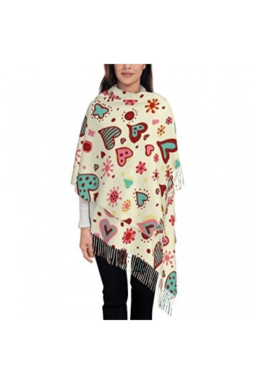 Écharpe en cachemire imprimé oiseaux et fleurs – Châle pour femme, taille XL, cadeau pour femme, Motif cœur coloré., taille u