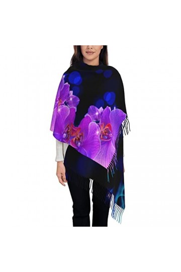 Écharpe en cachemire imprimé cœurs arc-en-ciel – Châle pour femme, taille XL, cadeau pour femme, fleur violette, taille uniqu