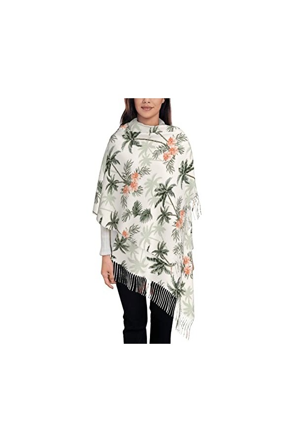 Écharpe en cachemire imprimé palmiers tropicaux – Châle pour femme, taille XL, cadeaux pour femme, Noir , taille unique