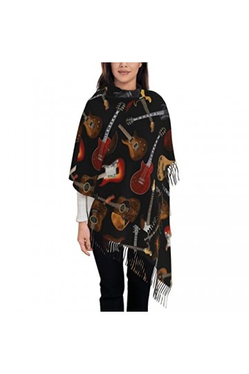Écharpe en cachemire imprimé guitares – Châle pour femme, taille XL, cadeau pour femme, Guitares, taille unique