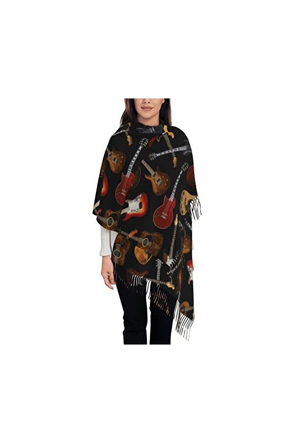 Écharpe en cachemire imprimé guitares – Châle pour femme, taille XL, cadeau pour femme, Guitares, taille unique