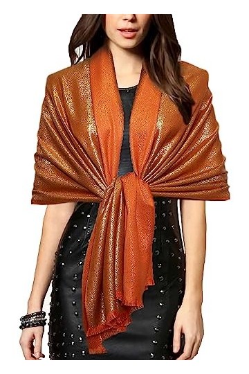 Gragengs Châles et écharpes pashmina métalliques scintillantes pour femme - Longue écharpe de fête - Couleur unie - Deux tons