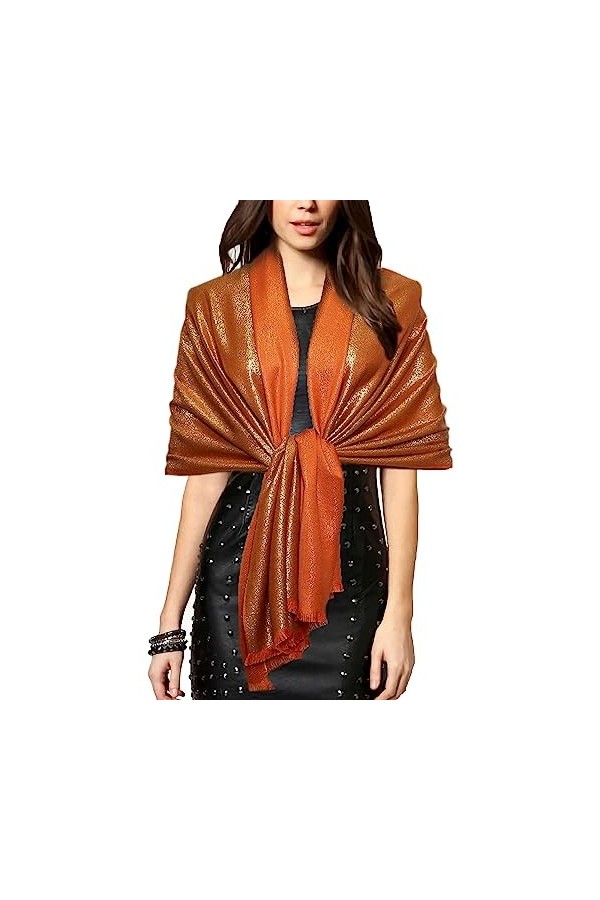 Gragengs Châles et écharpes pashmina métalliques scintillantes pour femme - Longue écharpe de fête - Couleur unie - Deux tons