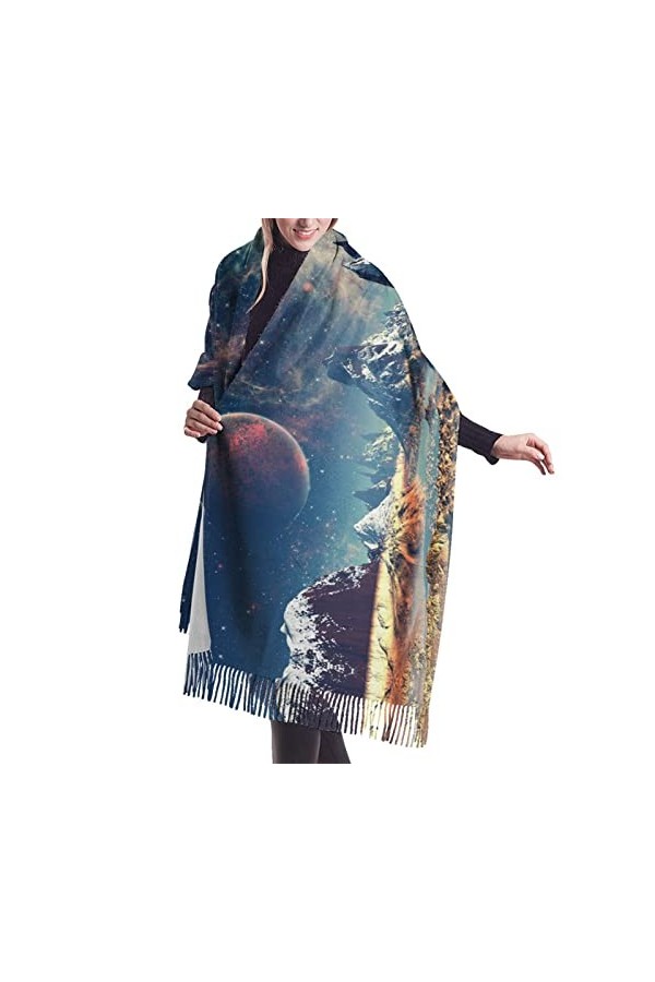Écharpe en cachemire imprimé étoiles – Châle pashmina pour femme, écharpes dhiver pour femme, grand emballage, cadeaux pour 