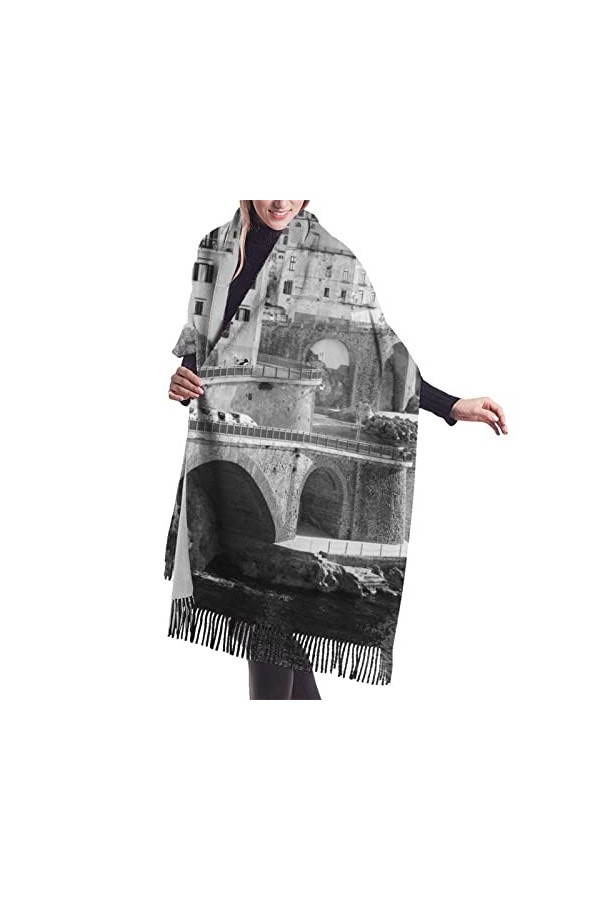 Écharpe en cachemire imprimé Seaside City – Châle pashmina pour femme, écharpe dhiver pour femme, grand emballage, cadeaux p