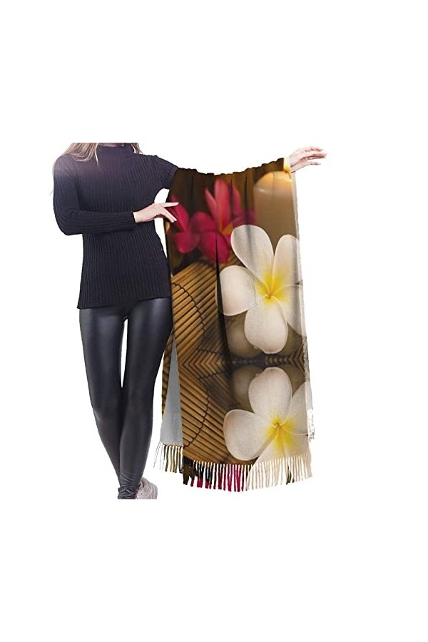Écharpe en cachemire imprimé bougies aromatiques – Châle pashmina pour femme, écharpe dhiver pour femme, grand emballage, ca