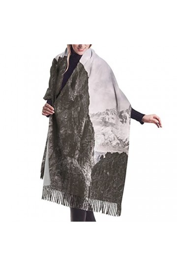 Châle en cachemire imprimé Montagnes Nuages – Châle pashmina pour femme, écharpe dhiver pour femme, grand emballage, cadeaux