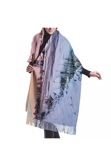 Écharpe en cachemire imprimé paysage enneigé – Châle pashmina pour femme, écharpes dhiver pour femme, grand emballage, cadea