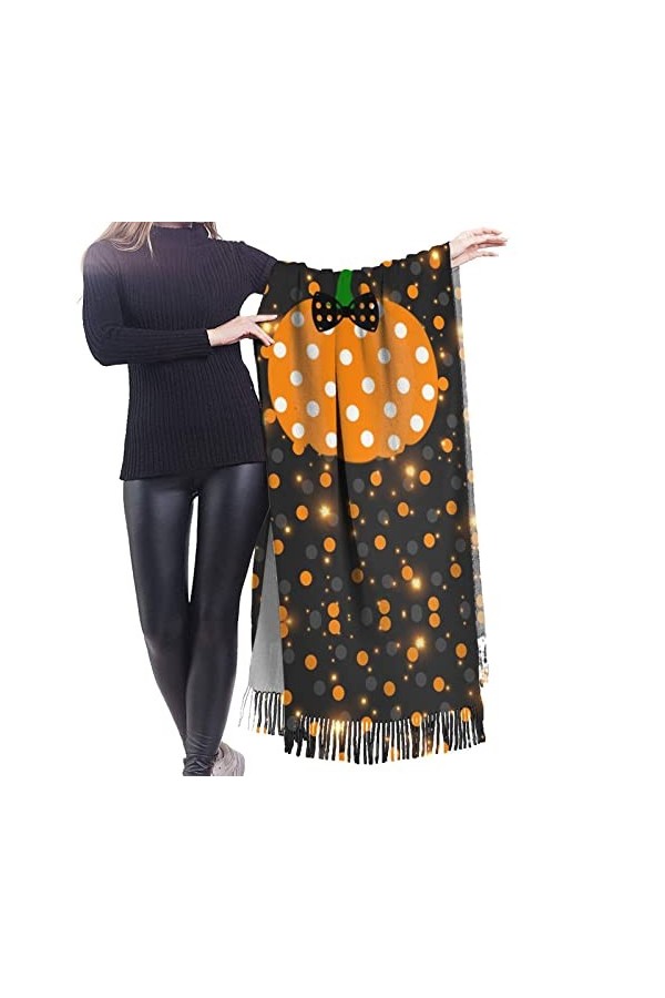 Écharpe en cachemire imprimé citrouille dHalloween – Châle pashmina pour femme, écharpe dhiver pour femme, grand emballage,