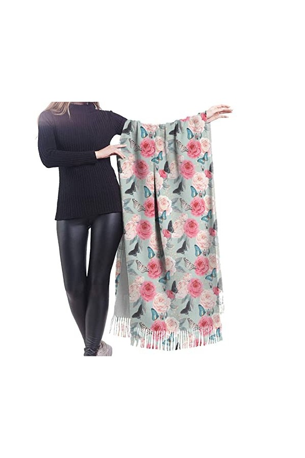 Écharpe en cachemire imprimé floral coloré – Châle pashmina pour femme, écharpe dhiver pour femme, grand emballage, cadeaux 