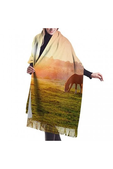 Écharpe en cachemire imprimé cheval au crépuscule – Châle pashmina pour femme, écharpes dhiver pour femme, grand emballage, 