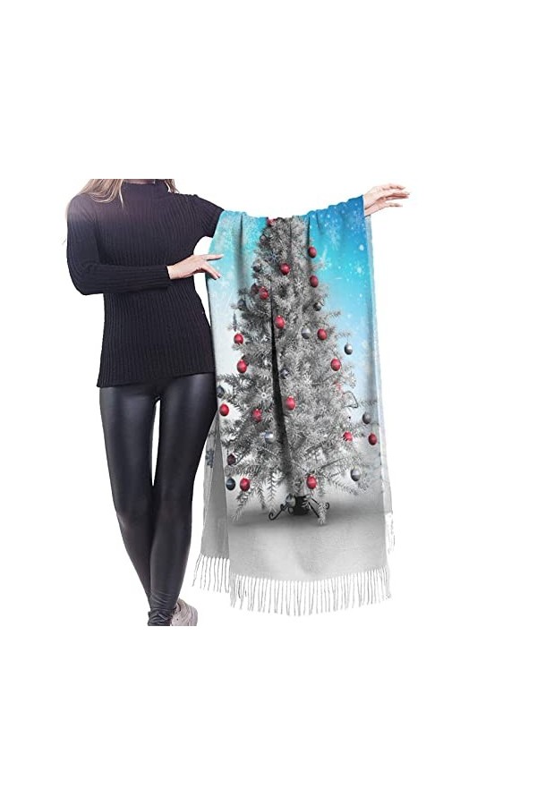 Écharpe en cachemire imprimé arbres de Noël – Châle pashmina pour femme, écharpes dhiver pour femme, grand emballage, cadeau