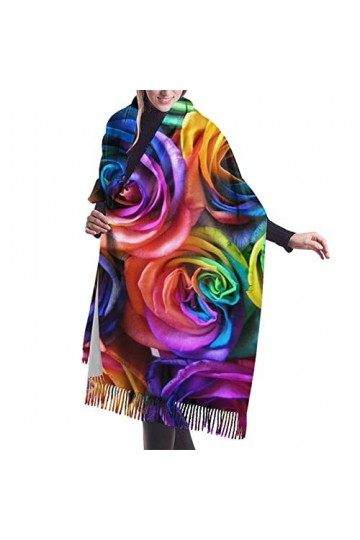 Écharpe en cachemire avec imprimé rose arc-en-ciel – Châle pashmina pour femme, écharpe dhiver pour femme, grand emballage, 